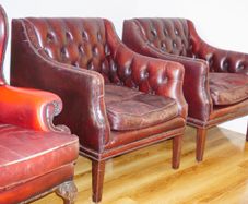 Millbrook Club Chairs, Matching Pair c.1960s, Chesterfield styled in Red Oxblood Leather