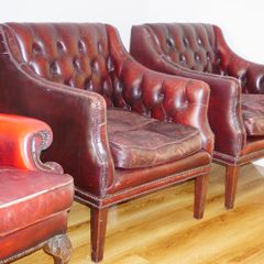 Millbrook Club Chairs, Matching Pair c.1960s, Chesterfield styled in Red Oxblood Leather