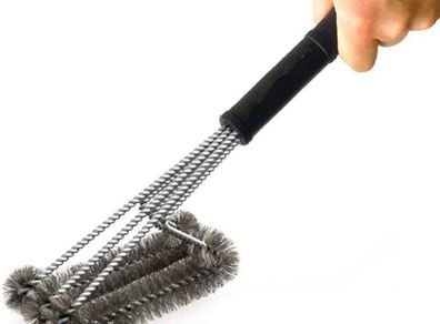 18" Triangle Metal BBQ Grill Cleaning Brush, Heavy Duty 3-Branch Stainless Steel Barbecue Bristles Cleaner for Easier and Effective Clean