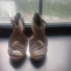 Karen Millen Brown Leather Cross-Strap Heeled Sandals - Size 5