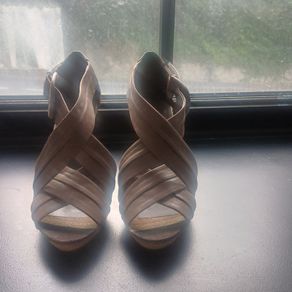 Karen Millen Brown Leather Cross-Strap Heeled Sandals - Size 5