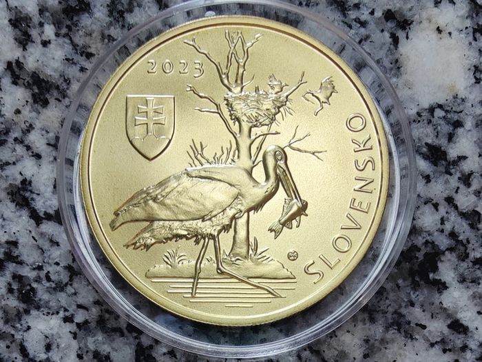 Slovakia 5 Euro Shiny Coin 2023 - Stork - Fauna and flora in Slovakia