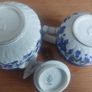 Exquisite Rare Beautifully Shaped and Patterned Blue & White Antique Milk Creamer and Matching Lidded Sugar Bowl by Edwin James Drew Bodley, in the Worchester Pattern Registered 1876, Circa 1875 - 1892 Image 8