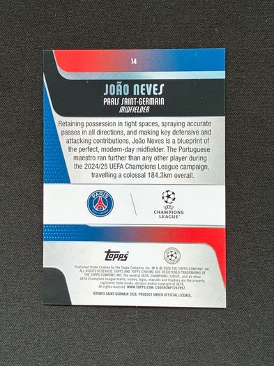 Joao Neves /299 2025-26 Topps Chrome UEFA PSG Portugal #14