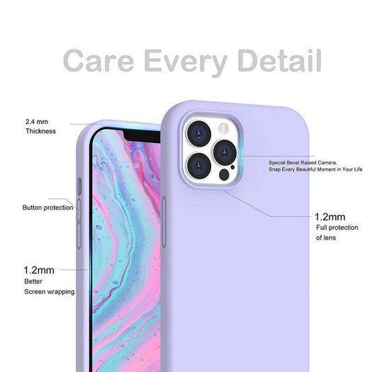 Liquid Silicone Case For iPhone 12 Pro Max Luxury Thin Soft Phone Cover New Lilac Purple - FHT4IP12PMLK