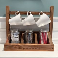 Walnut Stained Tea/Coffee and Cup Caddy.