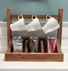 Walnut Stained Tea/Coffee and Cup Caddy.