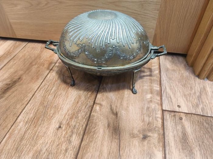 Revolving Warm Serving Plate Damaged Domed Chafing Dish Vintage Antique Claw Feet Damaged Missing one Leg Warmer Buffet