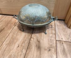Revolving Warm Serving Plate Damaged Domed Chafing Dish Vintage Antique Claw Feet Damaged Missing one Leg Warmer Buffet