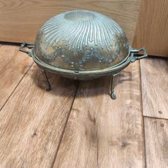 Revolving Warm Serving Plate Damaged Domed Chafing Dish Vintage Antique Claw Feet Damaged Missing one Leg Warmer Buffet