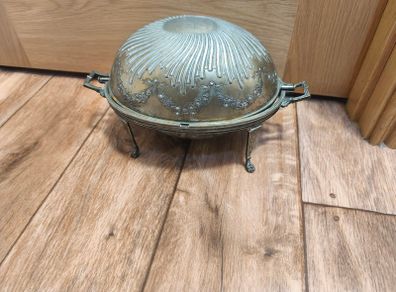Revolving Warm Serving Plate Damaged Domed Chafing Dish Vintage Antique Claw Feet Damaged Missing one Leg Warmer Buffet