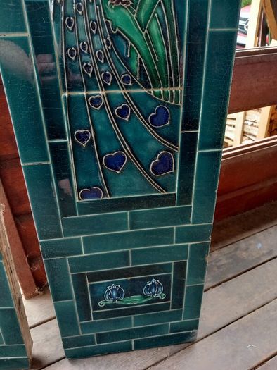 Pair of Art Nouveau antique tiled side panels for fireplace, extremely heavy, D18
