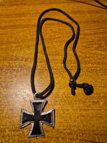 Vintage Iron Cross Black Inlay Pendant Necklace