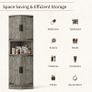 165cm Tall Corner Storage Cabinet with Barn Doors, 5-Tier Farmhouse Corner Cabinet for Living Room, 4 Wooden Doors and 5 Shelves, Space Saving Freestanding Sideboard for Home, Kitchen,Gray Image 4