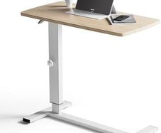 Overbed Bedside Table with Wheels 67-91cm Adjustable Height Laptop Side Table for Bed & Sofa,Hospital Bed End Table Large Standing Desk for Home Office Bedroom Living Room, White+Maple