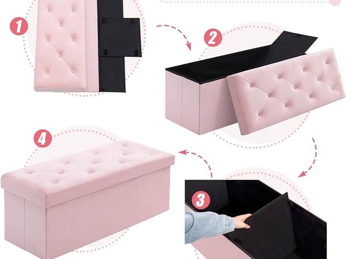NEW | Folding Storage Ottoman Bench, Velvet Large Footstools Cube for Living Room and Bedroom 110 x 40 x 40 cm