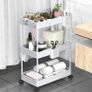 Storage Trolley 3-Tier Rolling Utility Cart Slide Out Shelving Organization Shelf for Laundry Bathroom Kitchen with Small Containers & Hooks White (FREE POSTAGE) Image 3