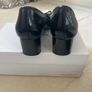 Michael Kors Black Patent mid heal pumps with silver edged bow Image 4