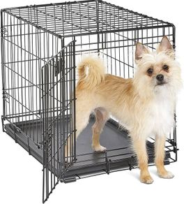 Pets 61 cm  Single Door Folding Dog Crate with Divider Panel, Leak Proof Tray  Secure Latches  Metal Wire Kennel for Small Breeds  Portable, Durable  Easy to Assemble