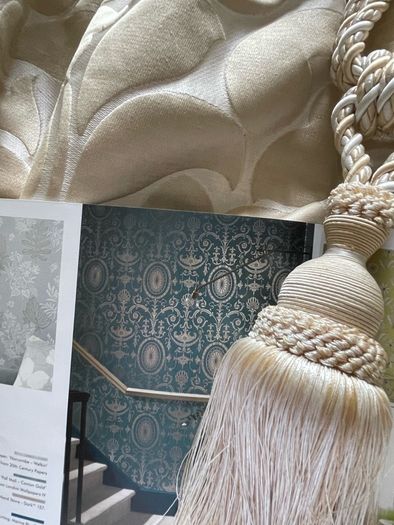 Gorgeous Silk Embossed Blackout Interlined Curtains with Silk Tie Back Ribbons 116"w x 86"d