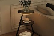 Side Table, Small Round Coffee Table with 3 Color LED Lights, End Table with 3 Tier Storage Shelves, Bedside Sofa Side Tables for Living Room Bedroom, Black