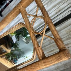 Vintage-Style Rattan Full-Length Floor Mirror (Boho/Cheval Style)