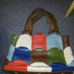 Pristine Orla Kiely Leather Multi-Stem Patchwork Bag