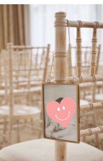 Twelve hanging photo frames for chairs / pews for wedding
