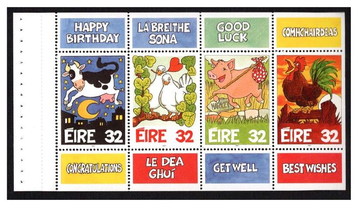 1997 Ireland Greetings Commemorative Stamp Booklet Mint Never Hinged (MNH). Hibernian HB57.  Images of Panes shown