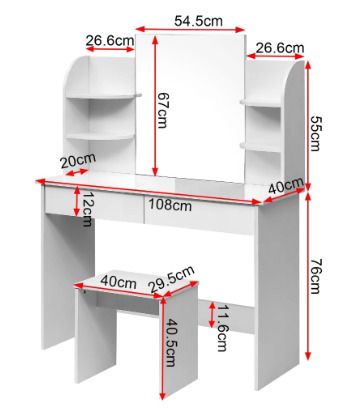 BRAND NEW Modern Dressing Table Set Cosmetic Table With Mirror 2 Drawers 4 Shelves For Home Bedroom 108x42x142cm