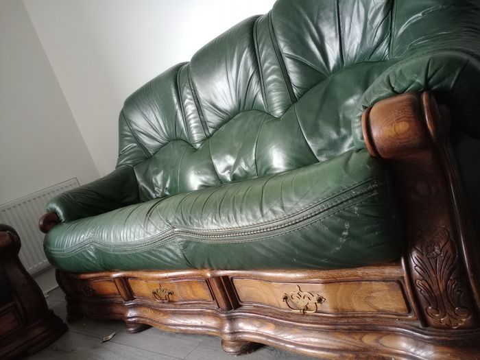 Calfskin Patent leather couches in deep green