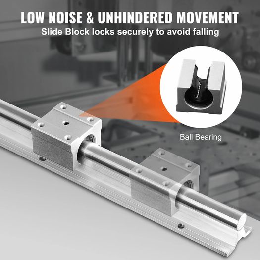 Linear Guide Rail Set, SBR20 1800mm, 2 PCS 70.9 in/1800 mm SBR20 Guide Rails and 4 PCS SBR20UU Slide Blocks, Linear Rails and Bearings Kit for Automated Machines DIY Project CNC Router Machines