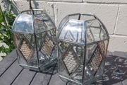 pr. pendant light shades with bevelled glass panels