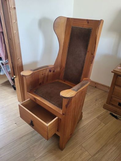Rustic Pine Wingback Accent Chair with Storage Drawer (Lambing Style)