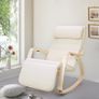 _Rocking chair in birch wood, Rocking chair with footrest adjustable to 5 heights, cotton cover, load capacity 150 kg, for living room, bedroom, Beige Image 3