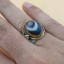 Vintage Beautiful Suliemani Eye Agate Brass & Silver Inlay Flower Desgin Adjustable Ring Image 8