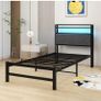 3ft Single Size Bed Frame with LED Lights Storage Upholstered Headboard and Charging Station, Heavy Duty Metal Platform Single Bed Frame, No Box Spring Needed, Noise Free, Easy Assembly Image 7