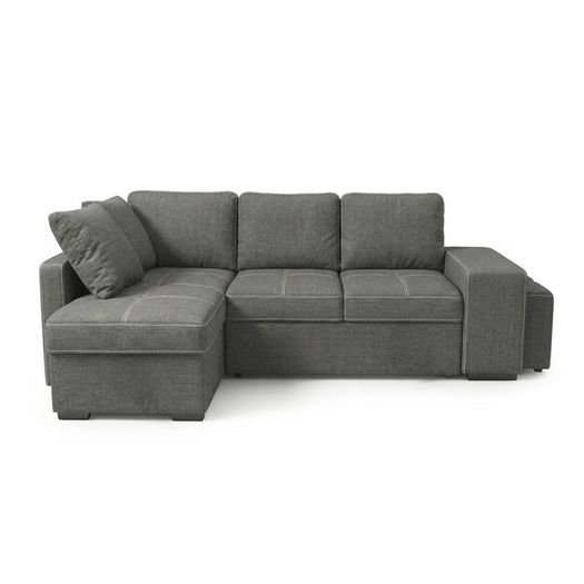 STACY Dark Grey Sofa Bed with Storage + 2 Poufs