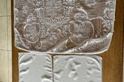 Lace table cloth and two vintage armchair covers