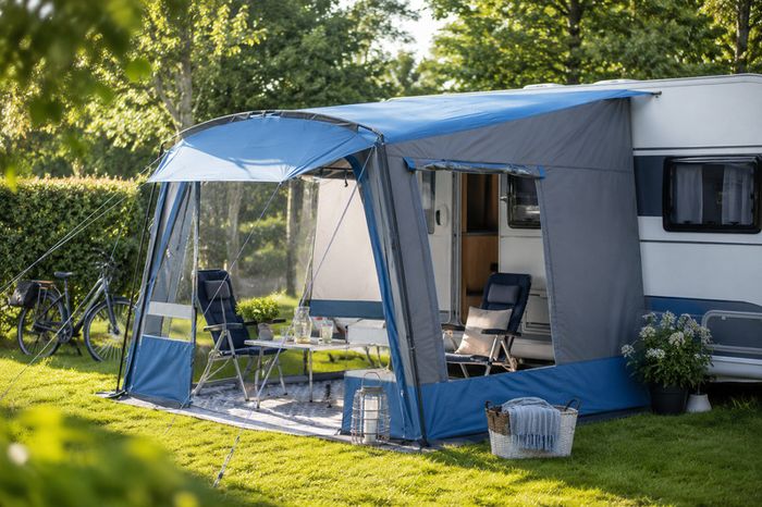Caravan Awning Caravan Tent, 350cm Travel Awning with Removable Front Wall