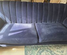 Navy velvet sofa, armchair & footstool set