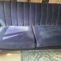 Navy velvet sofa, armchair & footstool set