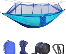NEW SALE | Camping Hammock with Mosquito Net - Ultra Lightweight Durable Double/Single Travel Hammock 210T Parachute Nylon with Tree Straps 660lbs Capacity for Garden Camping Backpacking (Blue)