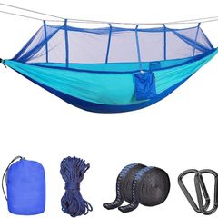 NEW SALE | Camping Hammock with Mosquito Net - Ultra Lightweight Durable Double/Single Travel Hammock 210T Parachute Nylon with Tree Straps 660lbs Capacity for Garden Camping Backpacking (Blue)