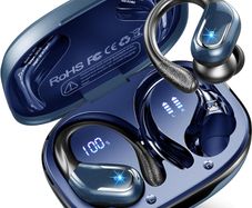 Rulefiss BX27 Bluetooth Headphones 5.4 Sport, 75-Hour Battery Life, Hi-Fi Stereo Deep Bass Wireless Earbuds, 4 ENC Noise-Cancelling Mics, IP7 Waterproof In-Ear with Ear Hooks, USB-C, LED Display