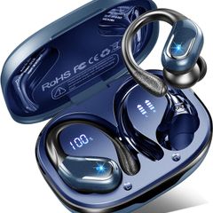 Rulefiss BX27 Bluetooth Headphones 5.4 Sport, 75-Hour Battery Life, Hi-Fi Stereo Deep Bass Wireless Earbuds, 4 ENC Noise-Cancelling Mics, IP7 Waterproof In-Ear with Ear Hooks, USB-C, LED Display
