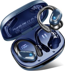 Rulefiss BX27 Bluetooth Headphones 5.4 Sport, 75-Hour Battery Life, Hi-Fi Stereo Deep Bass Wireless Earbuds, 4 ENC Noise-Cancelling Mics, IP7 Waterproof In-Ear with Ear Hooks, USB-C, LED Display
