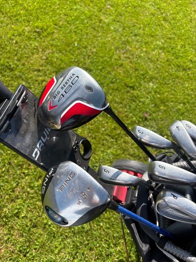 Full set of golf clubs, driver, bag & trolley