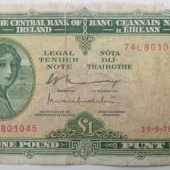 1976 and 1974 Ireland IR1 Lady Lavery Banknote.
