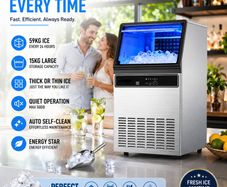 Commercial Ice Maker 59kg Per Day Stainless Steel Ice Machine with 15kg Storage for Home Bar Restaurant and Cafe